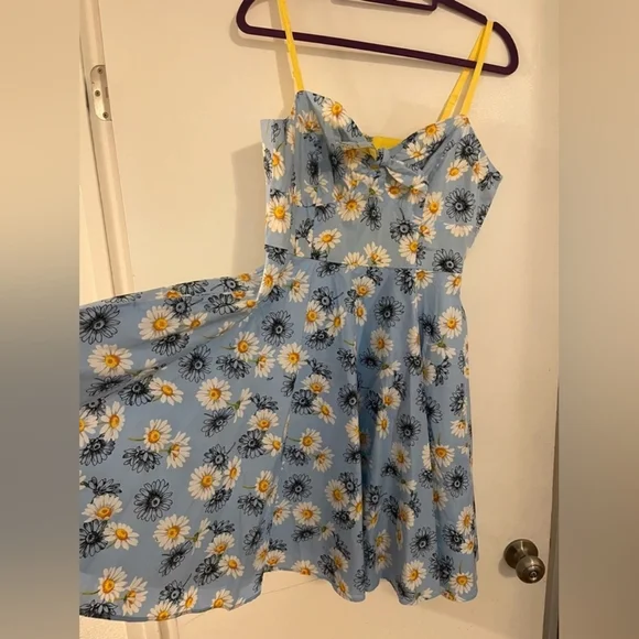 Blue Daisy Print Sundress with Yellow Straps - Picture 3 of 7